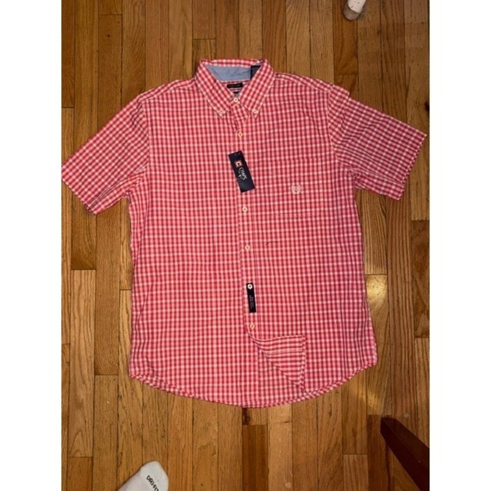 Chaps Mens Red/Pink Gingham Short Sleeve Button Down Shirt Size M 72309RH T31-8